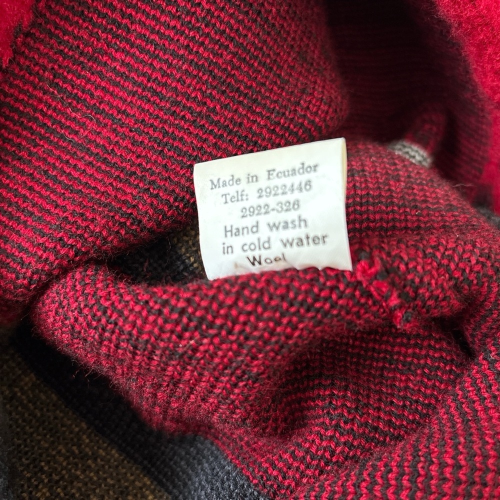 Vintage Artesanias Tuntaquimba Wool Full Zip  Hoodie Sz M Alpacas Red/Black - Picture 7 of 7